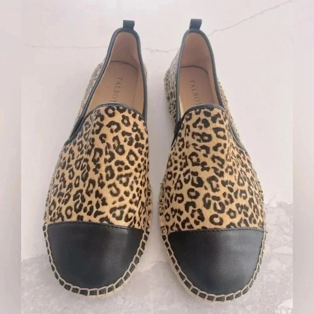 Talbots Leopard Calf Hair Cap Toe Leather Espadrille Flat Loafer Slip-On 8.5 NEW
